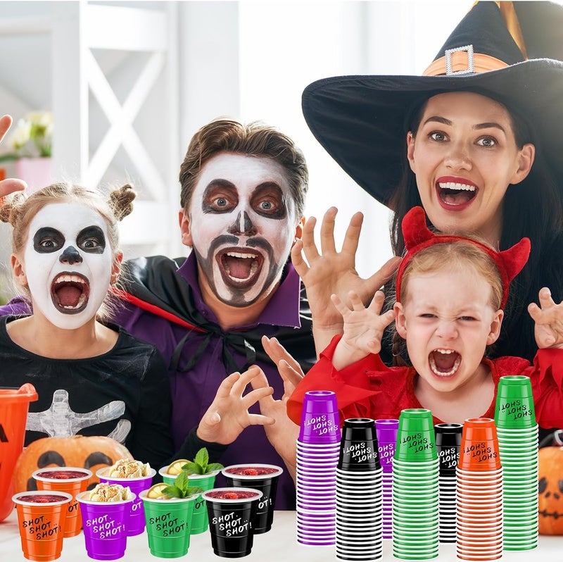 cssopenss 120 Pcs 2 oz Halloween Shot Cups Halloween Plastic Shot Glasses Assorted Color shot Glasses for Party Wedding Birthday Family Gatherings and Festive Celebrations - Image 3
